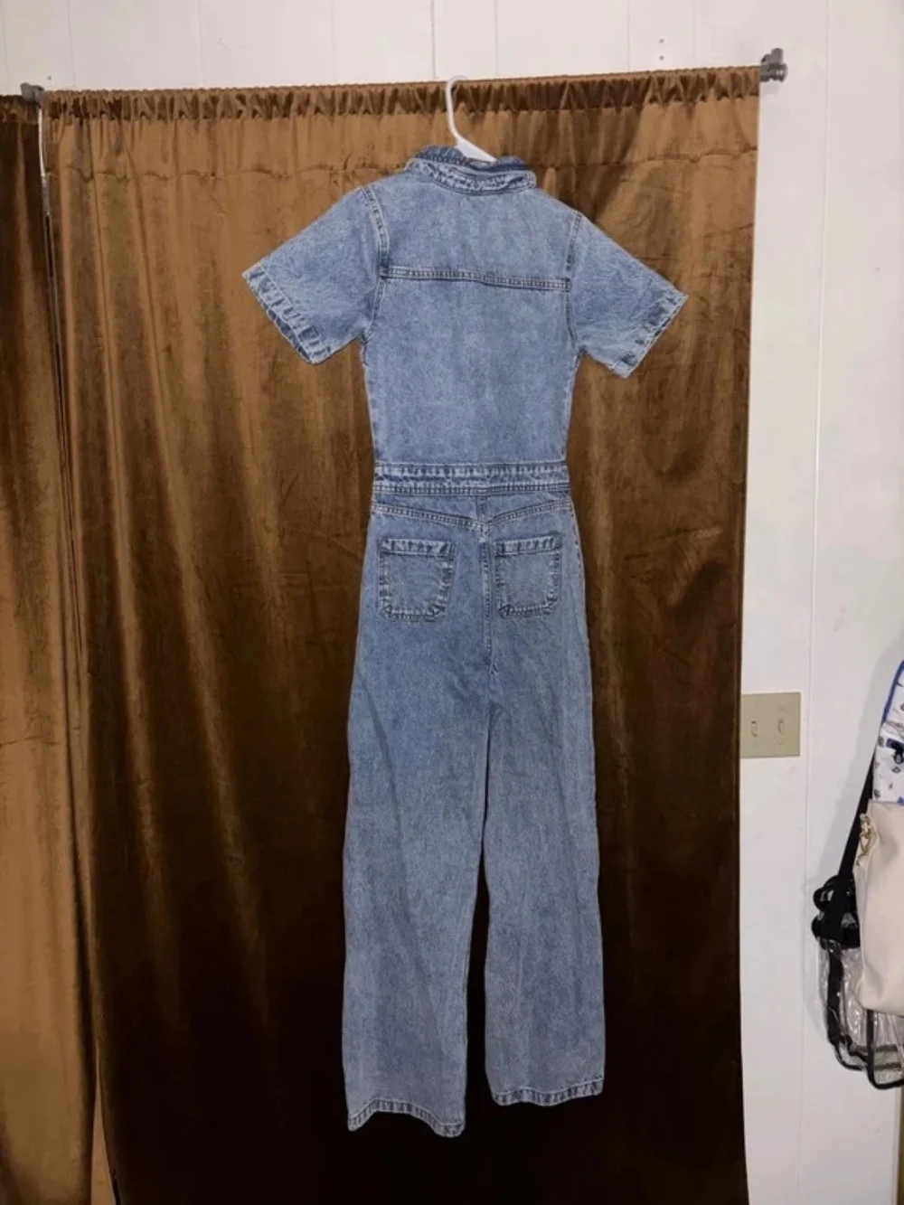 Nasty Gal Light Blue Denim Short-Sleeve Zip Jumpsuit - Picture 3 of 3